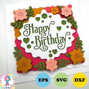 Happy Birthday design, Digital download, Cricut / Silhouette / Scan n Cut card design. SVG files.