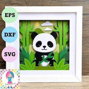 Panda 3D Layered paper shadowbox design svg / dxf / eps files. Digital download. Works with Silhouette, Cricut, and more!