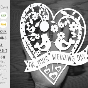 Wedding Day paper cut svg / dxf / eps / files and pdf / png printable templates for hand cutting. Digital download. Commercial use ok.