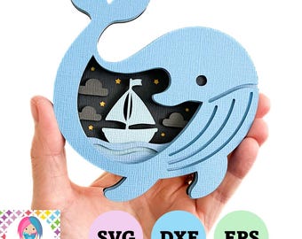 Whale 3D Layered SVG | Paper Shadow Box Design | Cricut & Silhouette Cut Files | Digital Download
