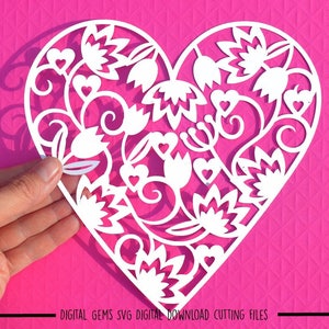 Heart paper cut svg / dxf / eps / files and pdf / png printable templates for hand cutting. Digital download. Commercial use ok.