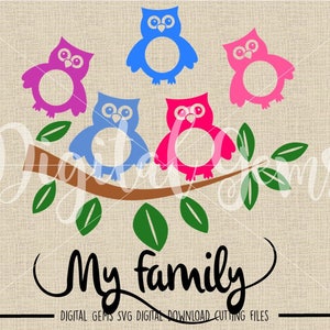 Owl family tree svg / dxf / eps / png files. Digital download. Small commercial use ok. image 2