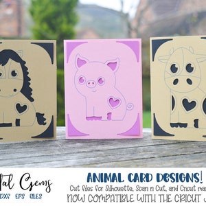 Ontwerpen van dierenkaarten! Varkens, koeien en paarden svg/dxf/eps-bestanden. Digitale download. Compatibel met Silhouette, Cricut, Cricut Joy en Scan n Cut