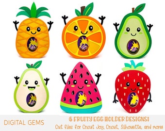 Egg holder SVG | Avocado, Strawberry, Watermelon, Pear, Orange & Pineapple. Digital download. Works with Cricut Joy / Explore / Maker etc
