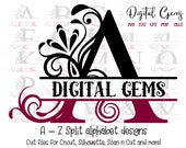 Split alphabet A - Z designs, svg / dxf / eps / png files. Digital download. Works with Cricut, Silhouette, Scan n cut etc.