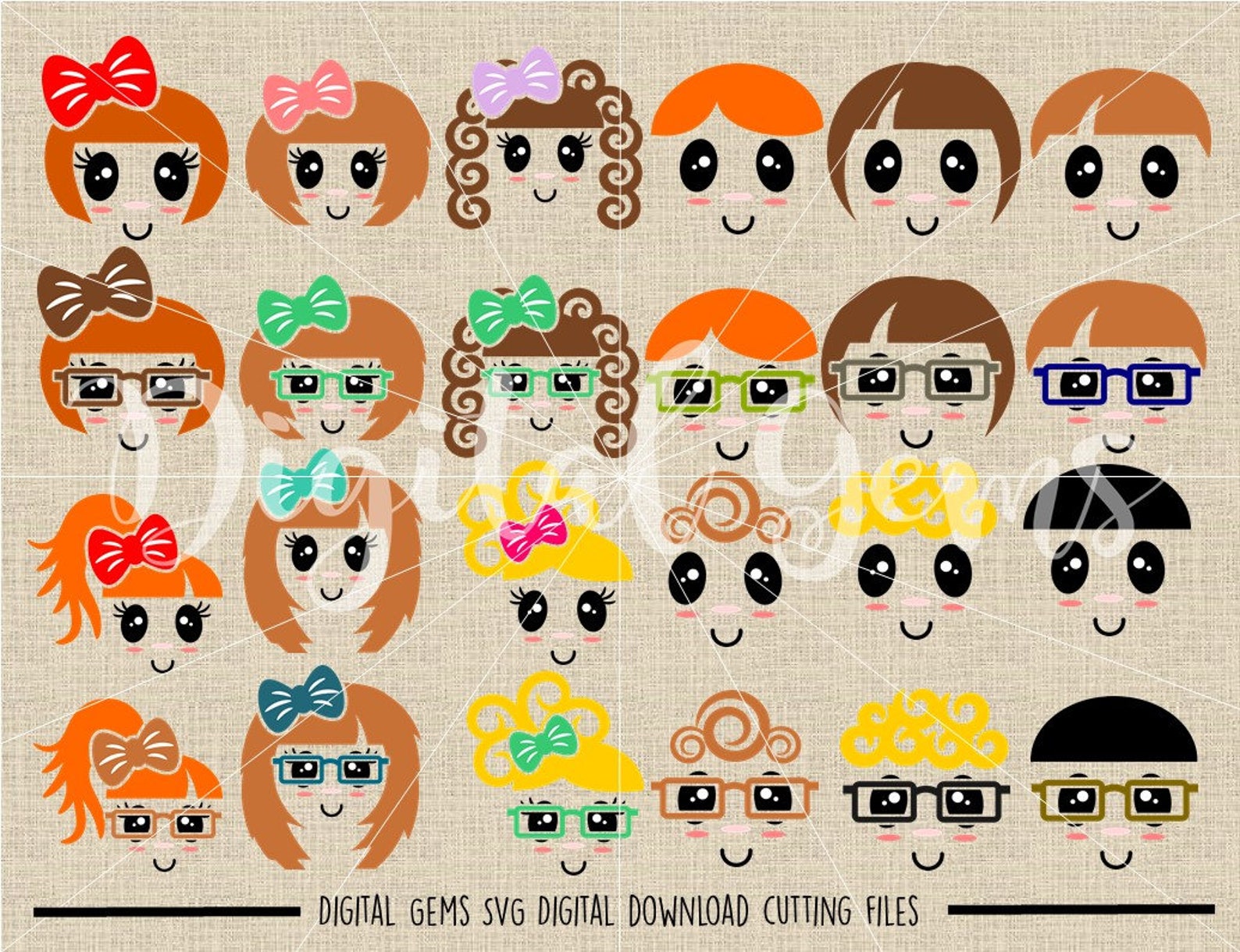 Faces, Boys and Girls Svg / Dxf / Eps / Png Files. Digital Download ...