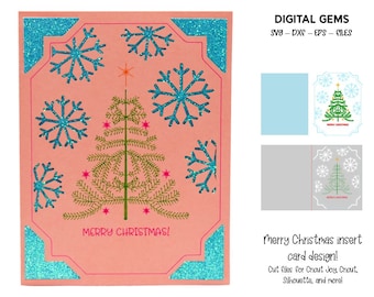 クリスマス ツリー挿入カードのデザイン。デジタル ダウンロード、Cricut Joy / Cricut / Silhouette / Scan n Cut デザイン。svg / dxf / eps ファイル。