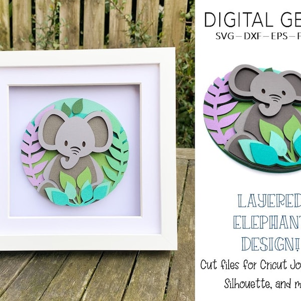 Elephant shadow box SVG | Digital download. Works with Cricut Joy / Explore / Maker and more!