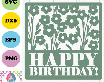 Feliz Aniversário Floral SVG: Design de Recorte de Papel (Download Digital)