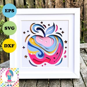 Pomme, professeur d'école 3D en couches papier design fichiers svg/dxf/eps. Téléchargement numérique. Fonctionne avec Silhouette, Cricut et plus encore !