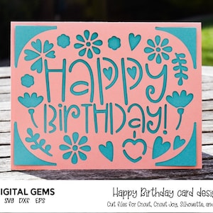 Feliz cumpleaños. Diseño de tarjeta de felicitación de Cricut. Archivos svg/dxf/eps. Descarga digital.