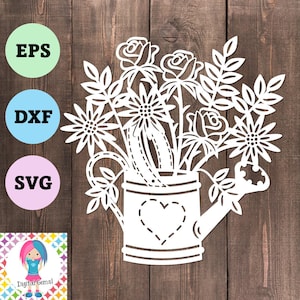 Flower Watering Can SVG | Digital Download | Floral Papercut Design | Single Layer SVG | Cricut & Silhouette Cut File | Garden Flowers SVG