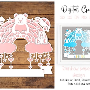 Regenbogen Papierschnitt Design. svg / dxf / eps / png Dateien und pdf / png druckbare Vorlagen zum Handschneiden. Digitaler Download.