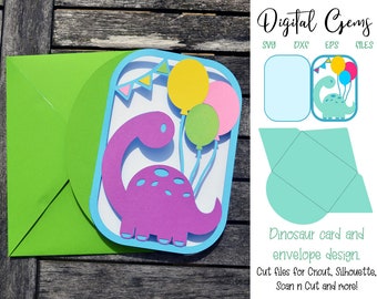 Birthday card, kids, Dinosaur design svg / dxf / eps files. Digital download. Compatible with Silhouette, Cricut, SCAL, and Scan n Cut.