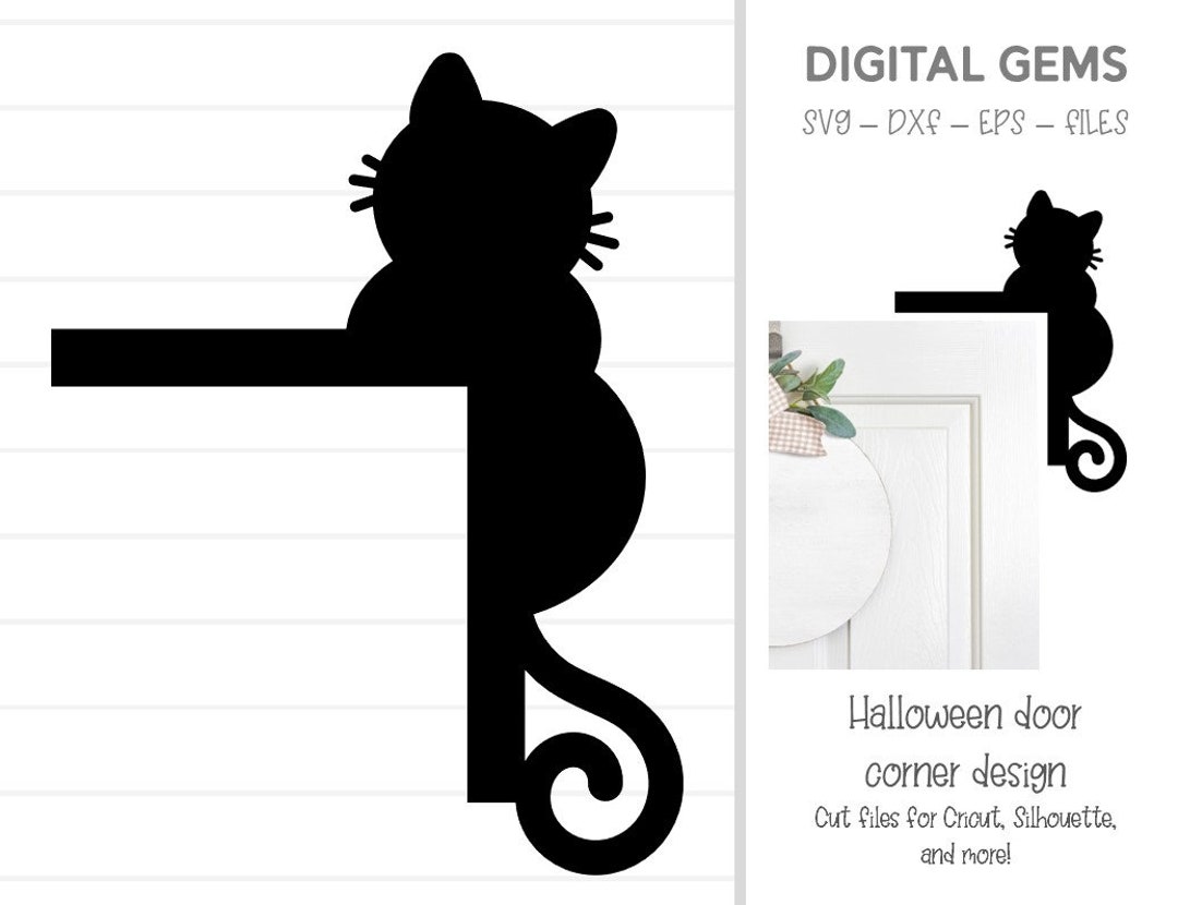 Halloween Cat Door Corner Design Svg / Dxf / Eps / Png Files. Digital