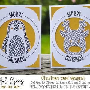 Tarjetas navideñas, archivos svg/dxf/eps de pingüino y reno. Descarga digital. Compatible con Silhouette, Cricut, Cricut Joy y Scan n Cut.