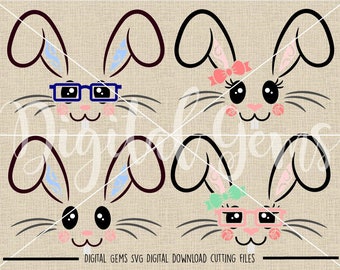 Bunny Rabbit Faces, Easter Svg / Dxf / Eps / Png Files