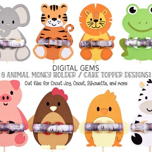 Money card o cake topper SVG / 8 disegni di animali. Download digitale. Funziona con Cricut Joy / Explore / Maker e altro ancora!