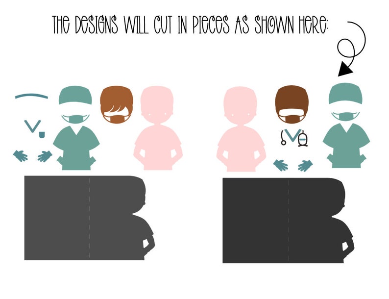 Cricut etc. Works with Silhouette Doctor Nurse card designs svg dxf eps files Digital download Medical staff in scrubs