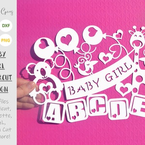 Baby girl paper cut design. svg / dxf / eps / files and pdf / png printable templates for hand cutting. Digital download. Commercial use ok