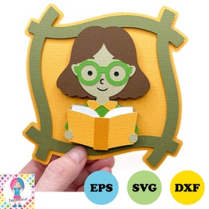 Fille lisant un livre SVG | Création artisanale en papier - Téléchargement numérique, compatible avec Cricut Joy, Explore, Maker et plus encore !