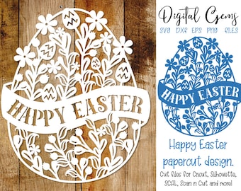Easter Egg paper cut design. svg / dxf / eps / png files and pdf / png printable templates for hand cutting. Digital download.