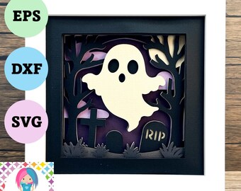 Halloween Ghost Shadow Box SVG, 3D Layered Papercraft, Digital Download