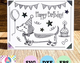 Sausage Dog Insert Card SVG, Digital Download, Dachshund Birthday Card, Cricut Joy Card, Dog Insert Card SVG, Cricut Silhouette ScanNCut