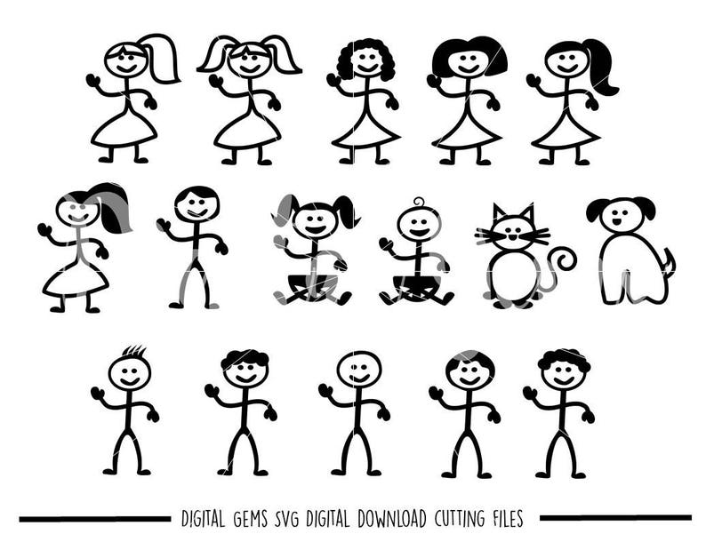 Stick People svg / dxf / eps / png files. Digital download. Compatible with Cricut, Silhouette, SCAL, Scan n cut etc. Commercial use ok. image 1