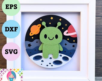 Alien 3D Layered Paper Shadow Box Design (Digital Download)