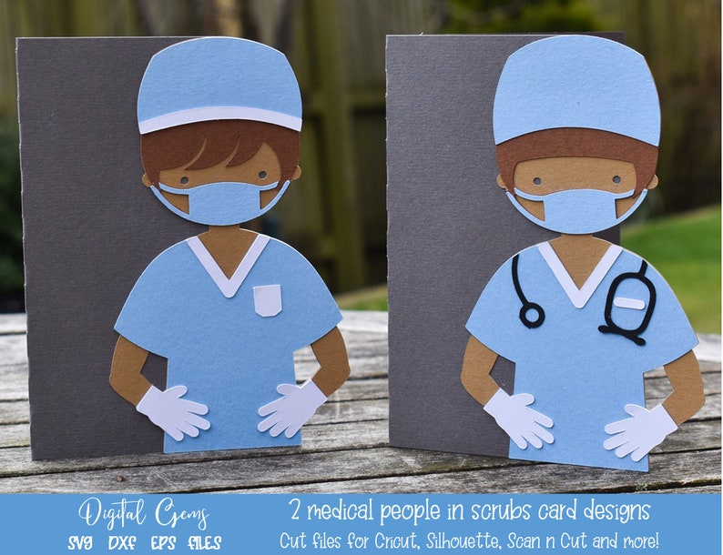 Cricut etc. Works with Silhouette Doctor Nurse card designs svg dxf eps files Digital download Medical staff in scrubs