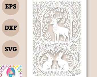 Deer and Rabbit Paper Cut SVG | Woodland Papercut Template | Cricut, Silhouette, Scan N Cut | svg / dxf / eps files