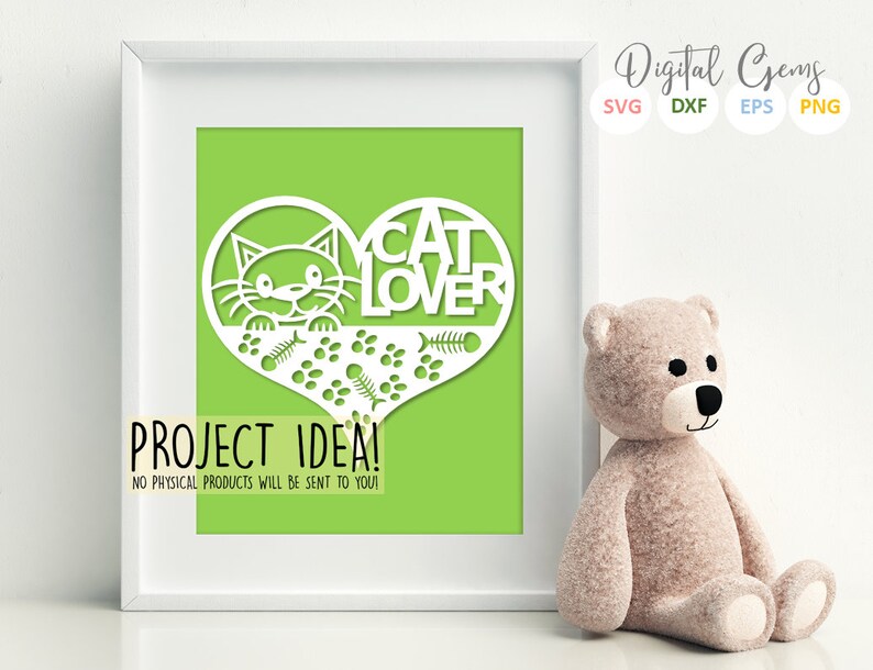 Cat lover paper cut svg / dxf / eps / files and pdf / png printable templates for hand cutting. Digital download. Small commercial use ok image 3