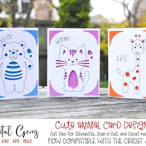 Desenhos de cartões de animais. arquivos svg/dxf/eps. Baixar digitais. Compatível com Silhouette, Cricut, Cricut Joy e Scan n Cut.