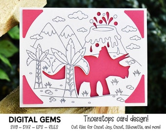 Dinosaur, Triceratops insert card design. Digital download, Cricut Joy / Cricut / Silhouette / Scan n Cut design. svg / dxf / eps files