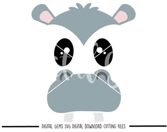 Hippo face svg / dxf / eps / png files. Digital download. Compatible with Cricut and Silhouette machines. Small commercial use ok.