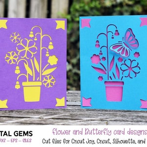 Diseños de tarjetas con flores y mariposas. Descarga digital. Funciona con Cricut Joy, Cricut Maker, Cricut Explore y mucho más.
