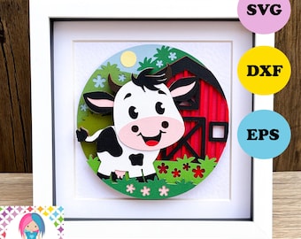 Cow & Barn Layered SVG: 3D Paper Craft Template (Digital Download)