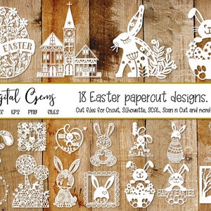 Pacchetto di ritagli di carta pasquali. file svg / dxf / eps / png e modelli stampabili pdf / png per il taglio a mano. Download digitale.