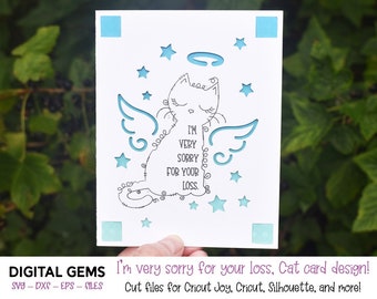 Cat loss sympathy card. Cricut Joy insert card design. Digital download, Cricut Joy / Cricut. svg / dxf / eps files.