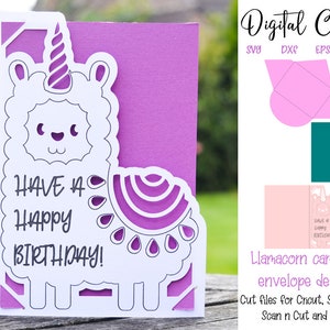 Birthday card, Lllama corn design svg / dxf / eps files. Digital download. Compatible with Silhouette, Cricut, SCAL, and Scan n Cut.