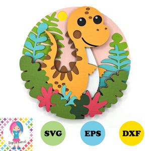 Conception de papier en couches 3D de dinosaure, boîte d'ombre, boîte d'ombre, fichiers SVG de décoration de gâteau. Téléchargement numérique. Fonctionne avec Silhouette, Cricut et plus encore !