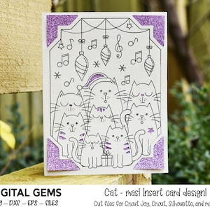 Joyeux chat - Mas, conception de cartes d'insertion de Noël. Téléchargement numérique, Cricut Joy / Cricut / Silhouette / Design Scan n Cut. fichiers svg/dxf/eps
