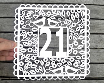Number 21 paper cut svg / dxf / eps / files and pdf / png printable templates for hand cutting. Digital download. Small commercial use ok.