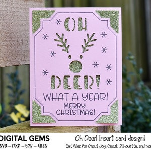 Diseño de tarjeta de inserción con ciervo navideño. Descarga digital, diseño de Cricut Joy/Cricut/Silueta/Scan n Cut. Archivos svg/dxf/eps.