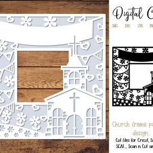 Kirchenrahmen Scherenschnitt Design. svg / dxf / eps / png Dateien und pdf / png druckbare Vorlagen zum Handschneiden. Digitaler Download.