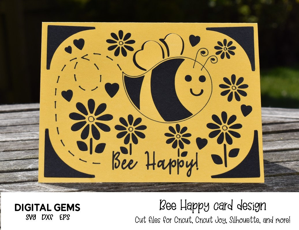 Download Bee Happy Cricut Joy card design. svg / dxf / eps files ...