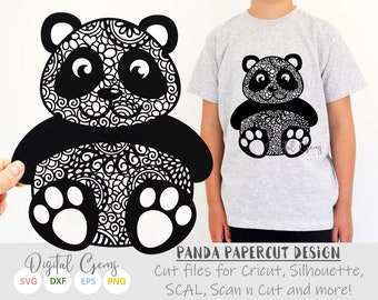 Panda paper cut svg / dxf / eps / files and pdf / png printable templates for hand cutting. Digital download. Commercial use ok.