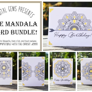 Verjaardagskaartmandalabundel! svg/dxf/eps-bestanden. Digitale download. Compatibel met Silhouette, Cricut, Cricut Joy, SCAL en Scan n Cut.