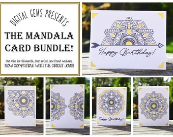 Birthday card mandala bundle! svg / dxf / eps files. Digital download. Compatible with Silhouette, Cricut, Cricut Joy, SCAL, and Scan n Cut.
